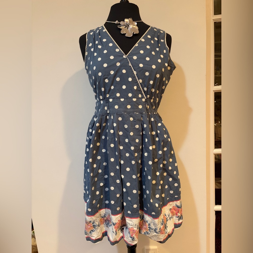 Twee Dress Polka Dot Sleeveless Dress - Blue and White